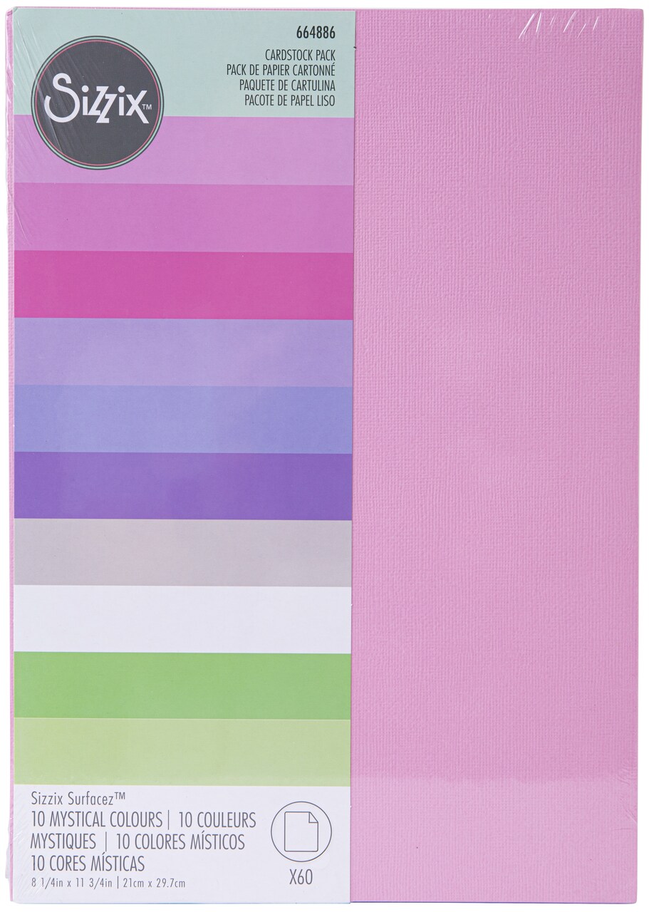 Sizzix Surfacez Cardstock Pack 8"X11.5" 60/Pkg-Mystical, 10 Colors